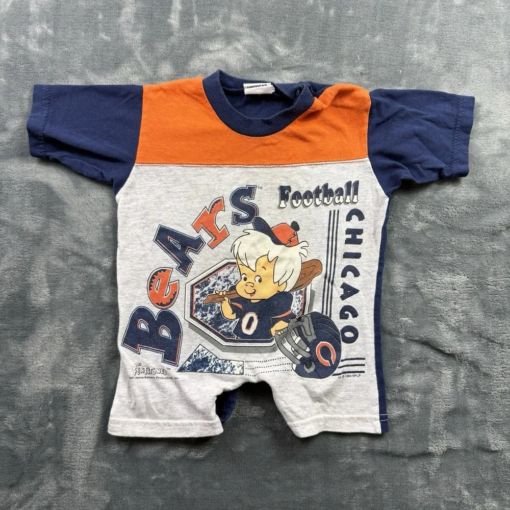 VTG Flintstones Baby Outfit Sz 9M Chicago Bears NFL Football '94 Romper USA Made